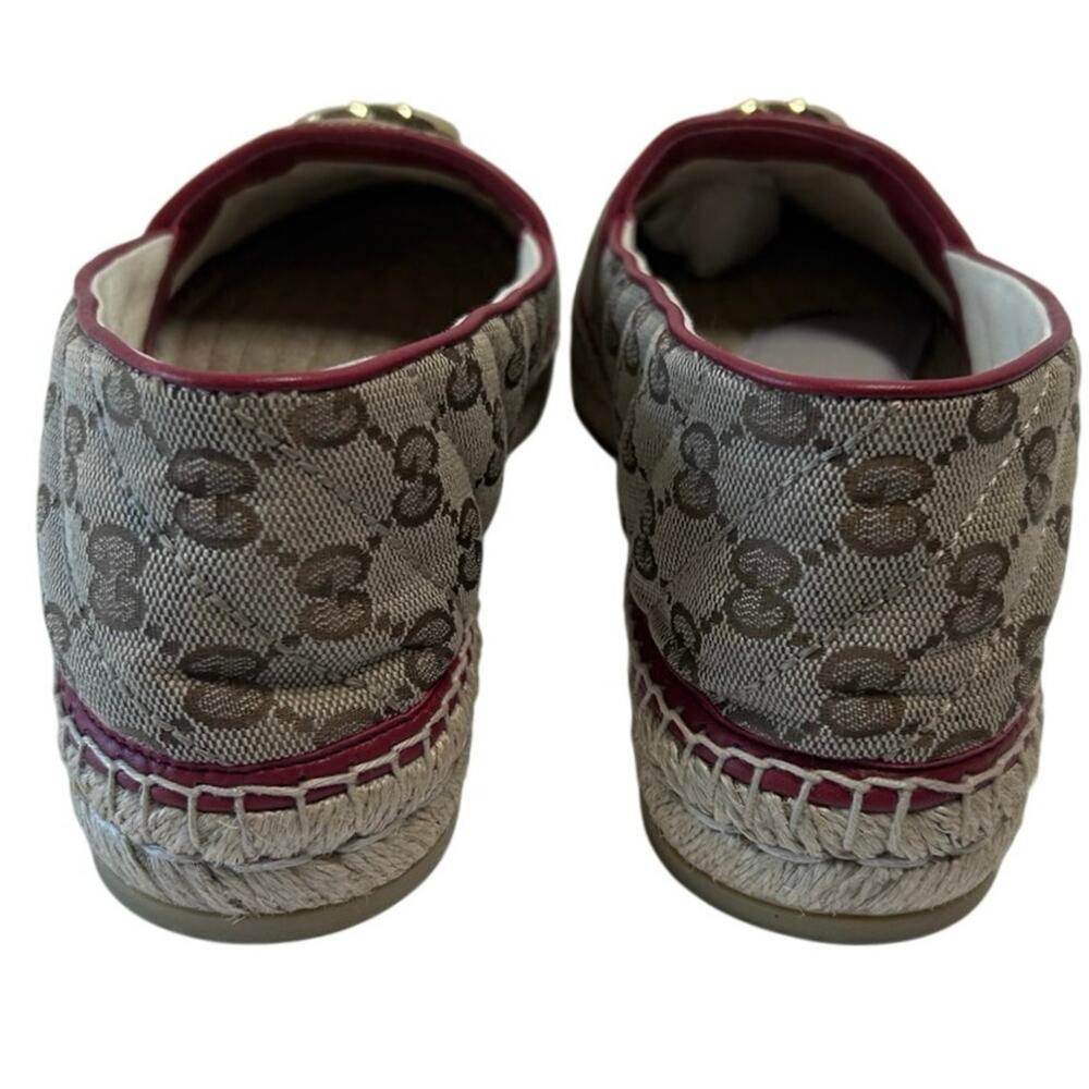 Gucci GG Matelassé Canvas Espadrilles, cherry red leather trim, gold hardware. 9 - Picture 6 of 13